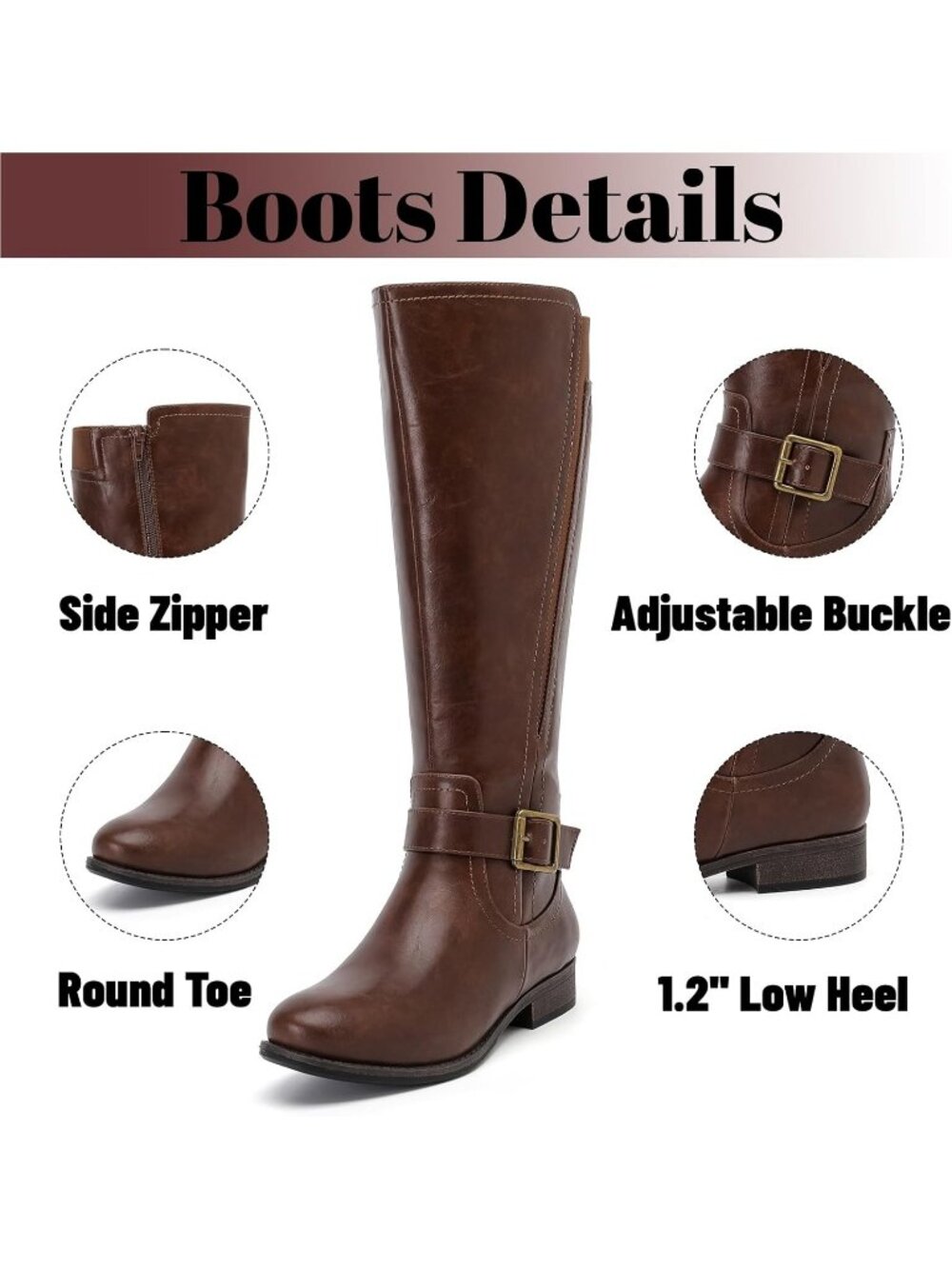 Women's Brown Leather Rubber Slouchy Knee High Comfortable Stylish Tall Boots - Picture 4 of 6